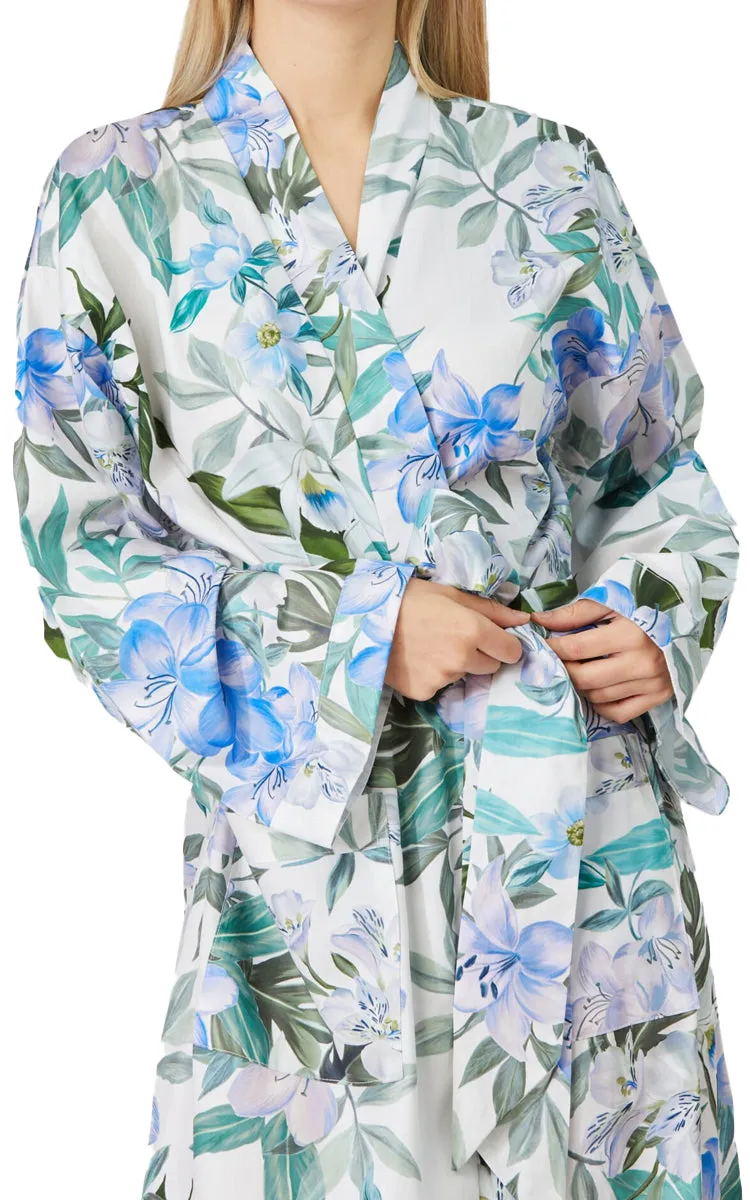 Sanctuary Studio 100% Cotton Sateen Long Sleeve Robe Nymph Blue