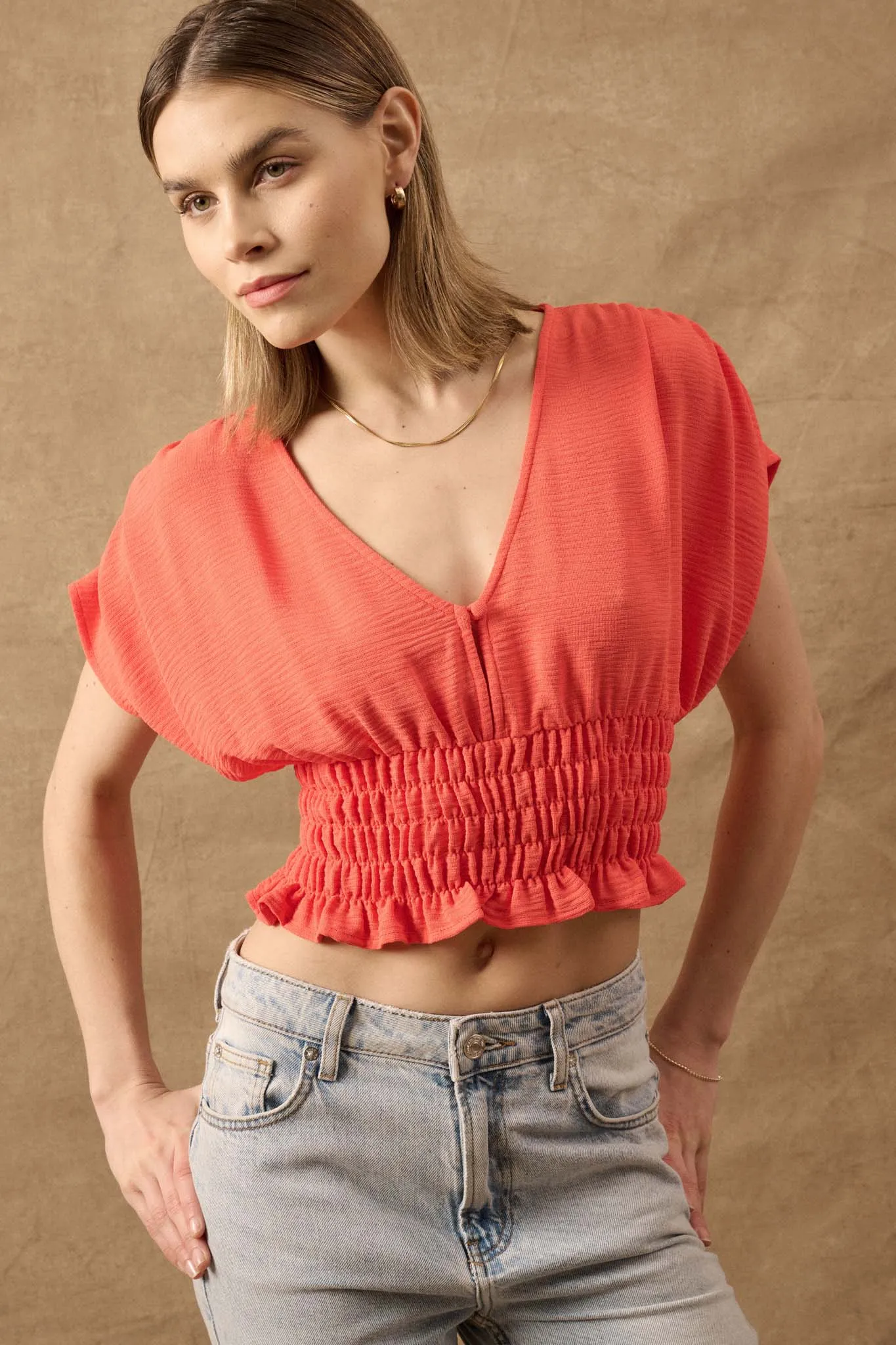 Set Yourself Free Smocked Kimono-Sleeve Crop Top