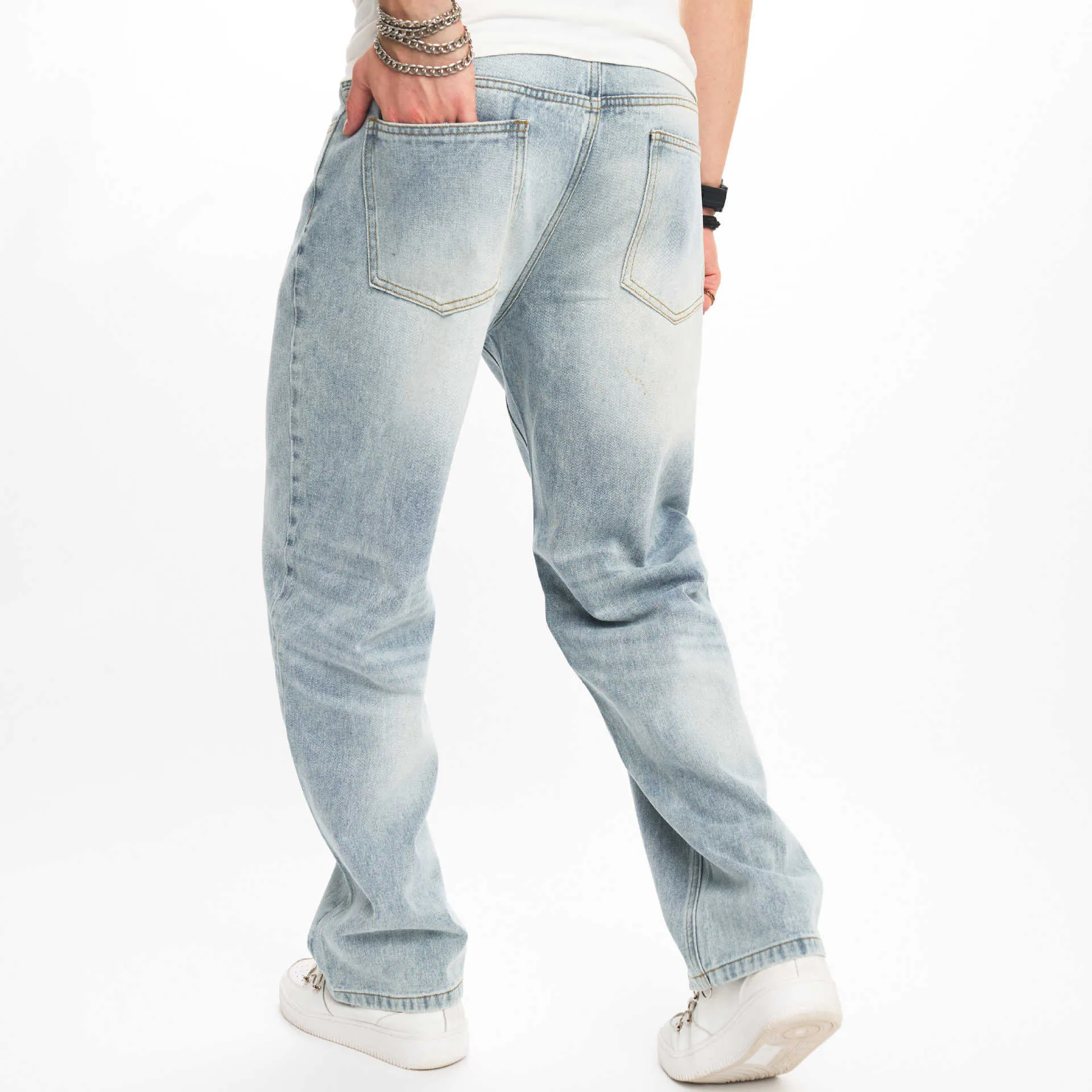 Sky Blue Relaxed Fit Men's Denim Jeans