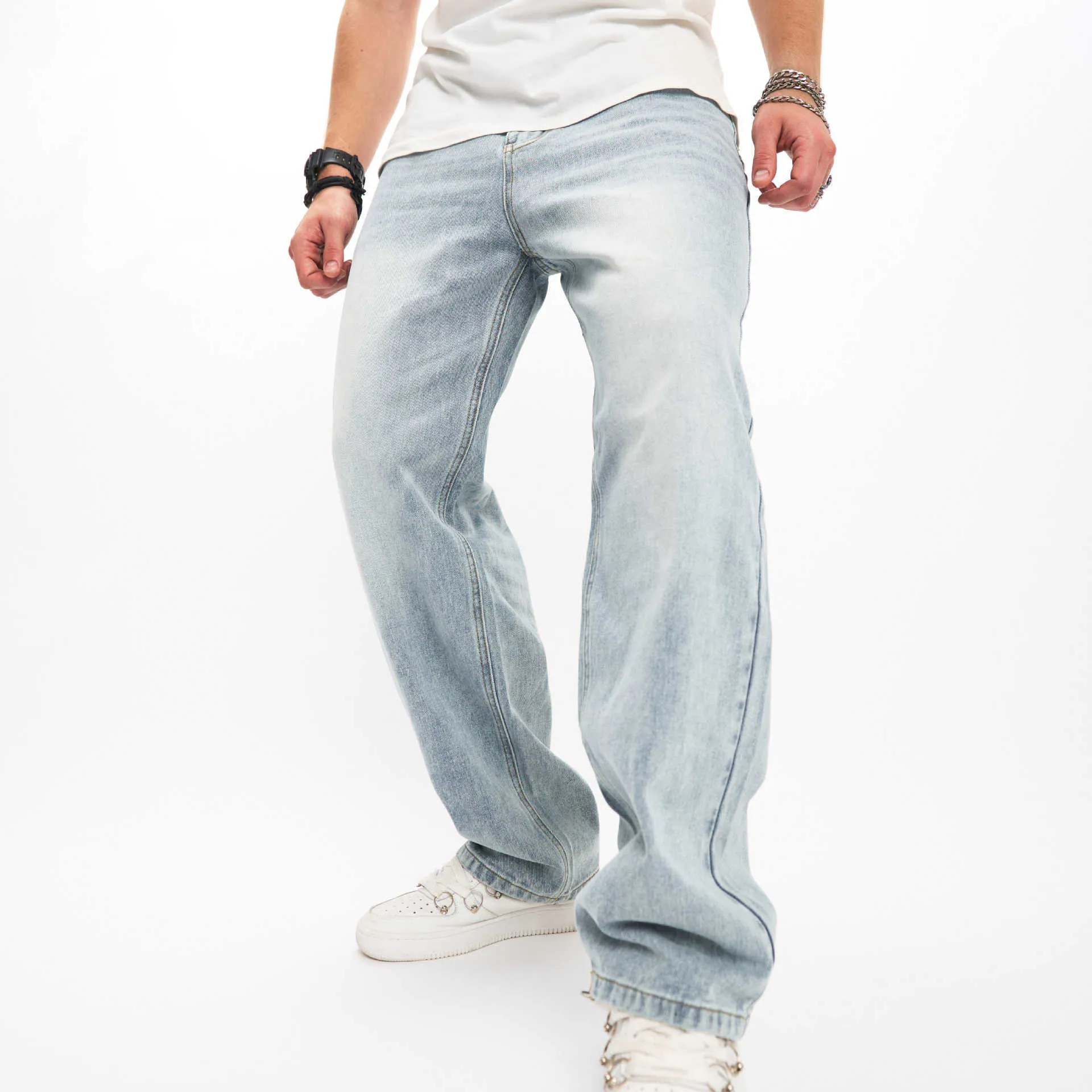 Sky Blue Relaxed Fit Men's Denim Jeans