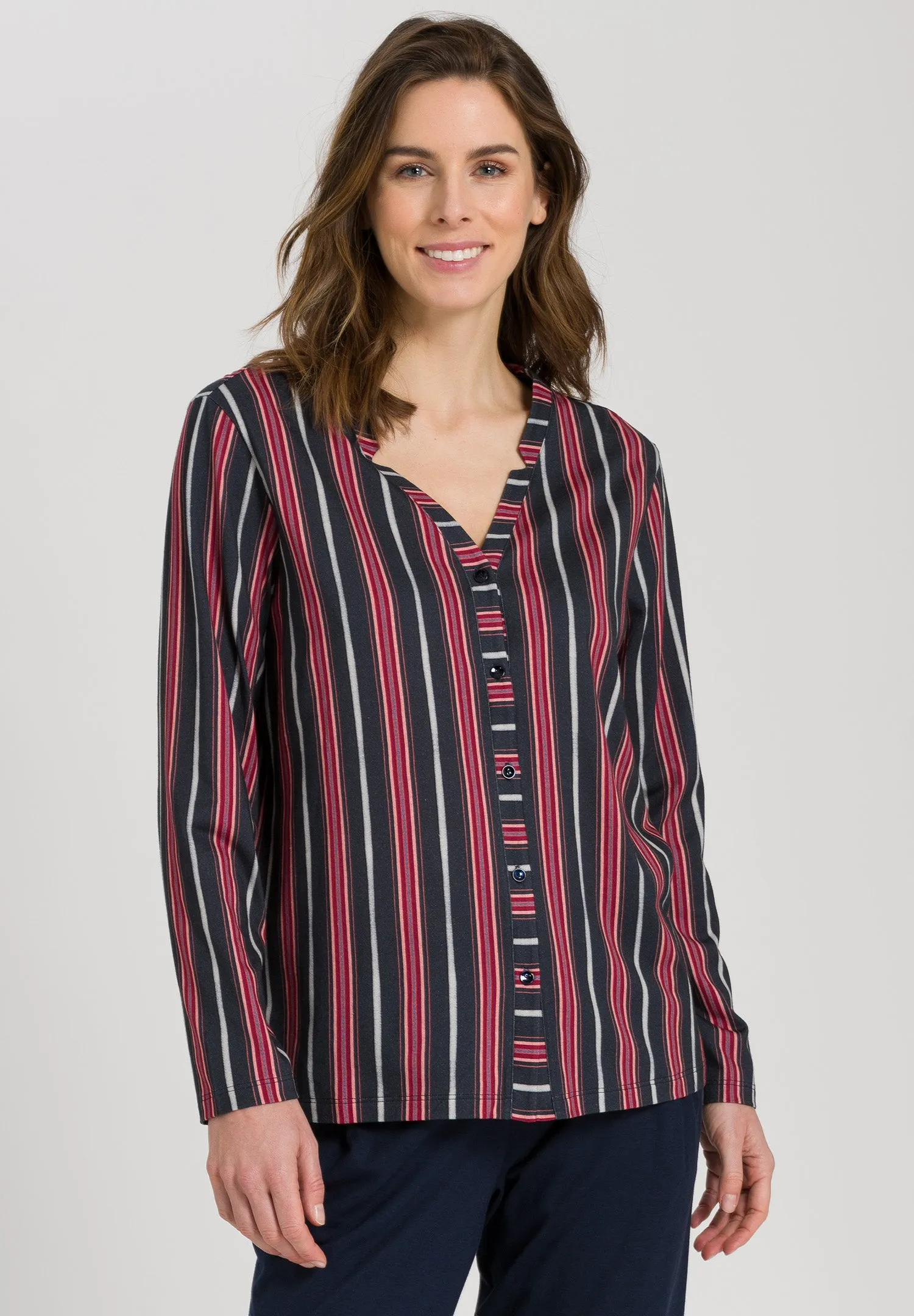 Sleep And Lounge Button Front Shirt | Marsala Stripe 77934-2984