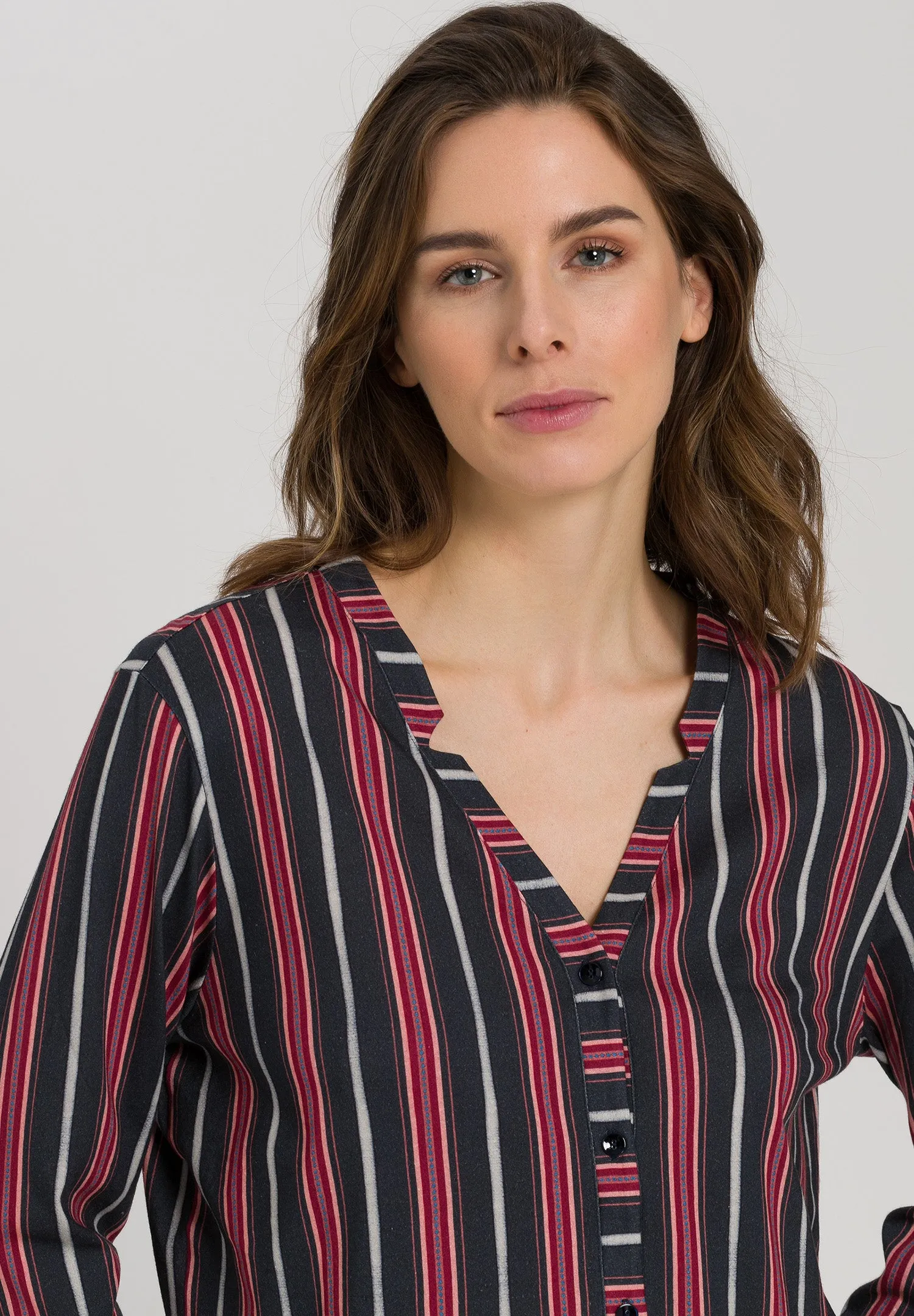 Sleep And Lounge Button Front Shirt | Marsala Stripe 77934-2984