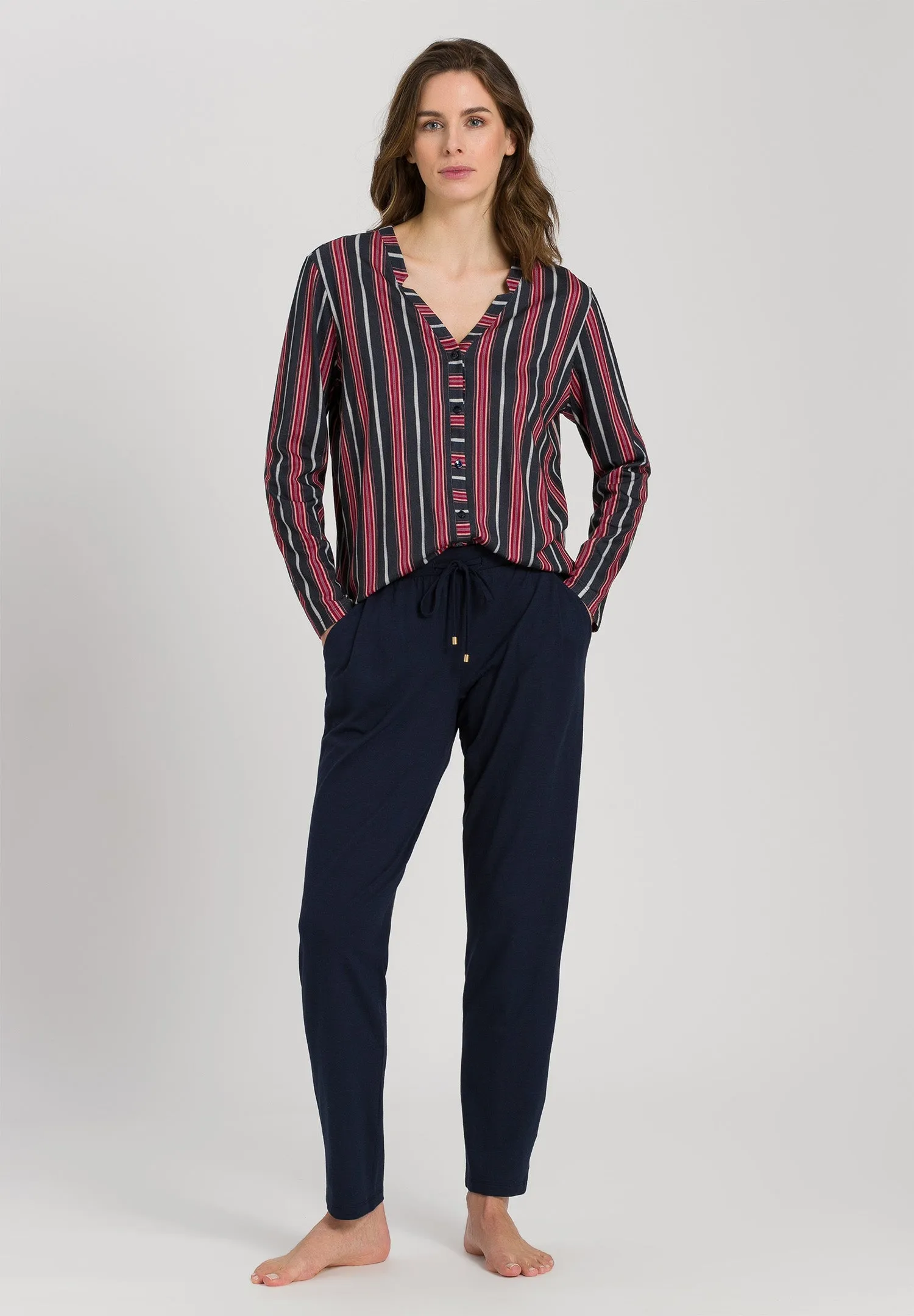 Sleep And Lounge Button Front Shirt | Marsala Stripe 77934-2984