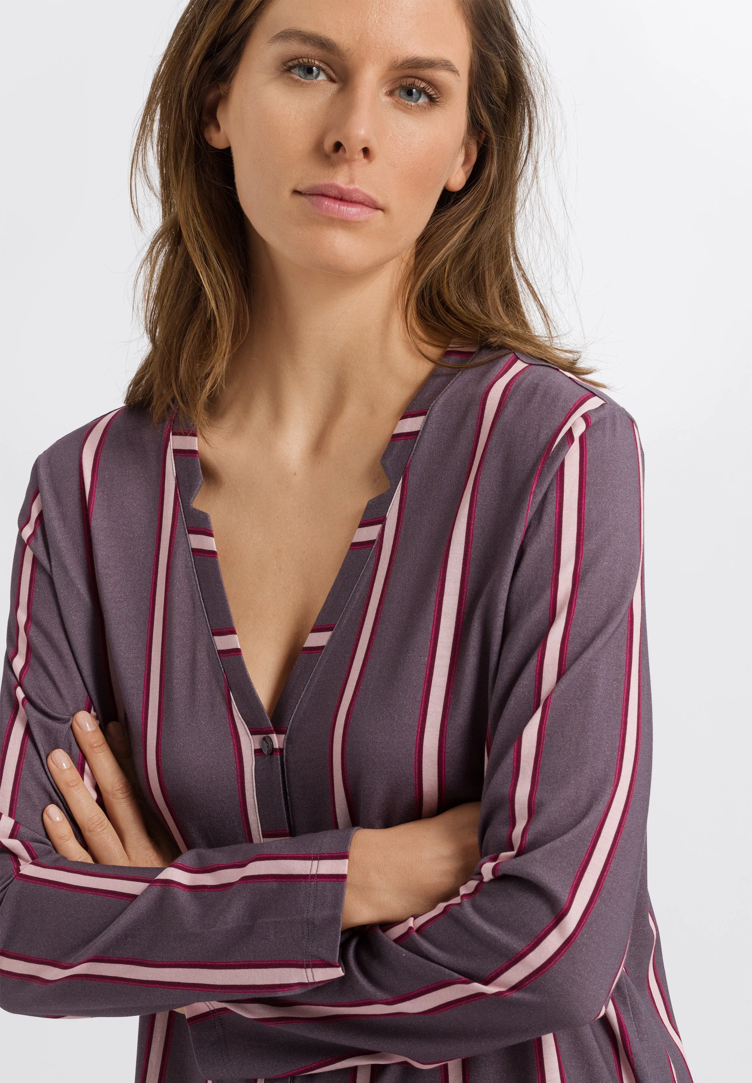 Sleep And Lounge Button Front Shirt | Sleek Stripe 77934-2934