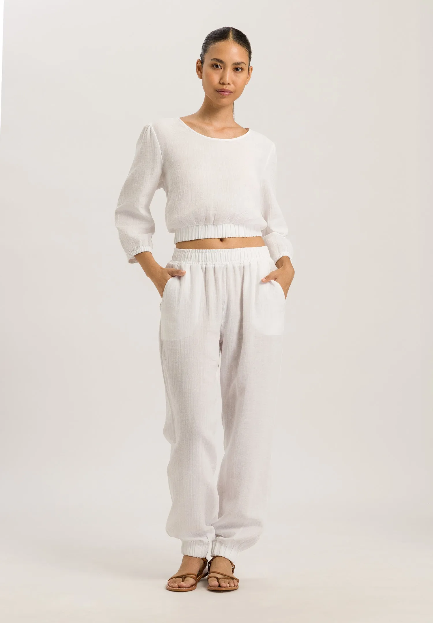 Sleep And Lounge Cotton Muslin Top | White 74928-101