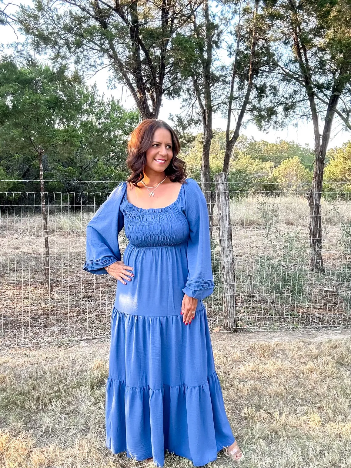 Smocked Tier Maxi Dress - Blue