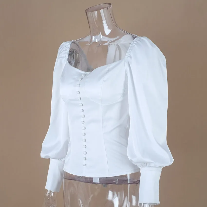 Square Collar Tunic Women Female Elegant Blouse Shirt