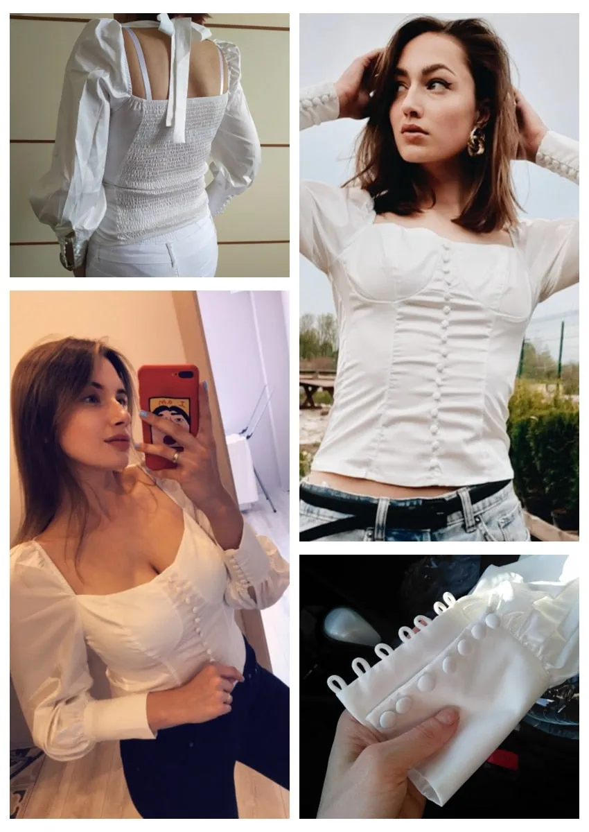 Square Collar Tunic Women Female Elegant Blouse Shirt