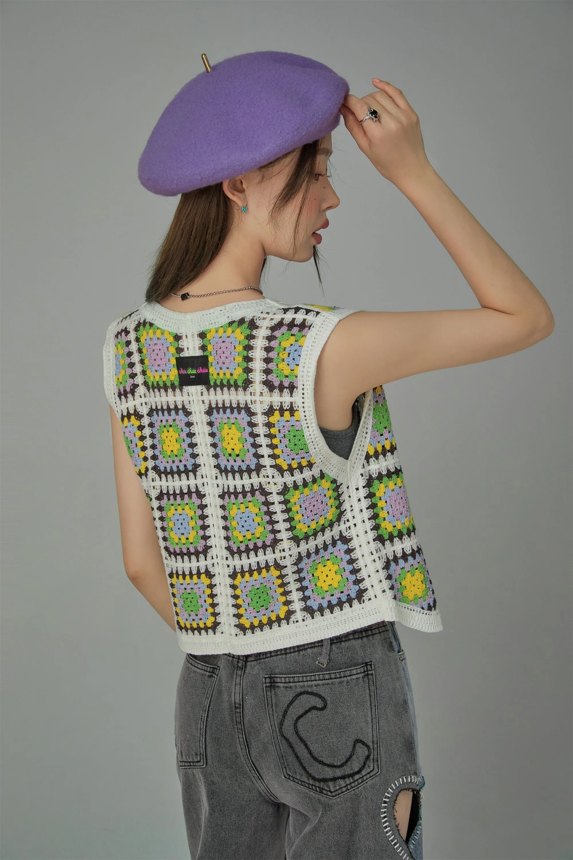 Square Pattern Crochet Vest