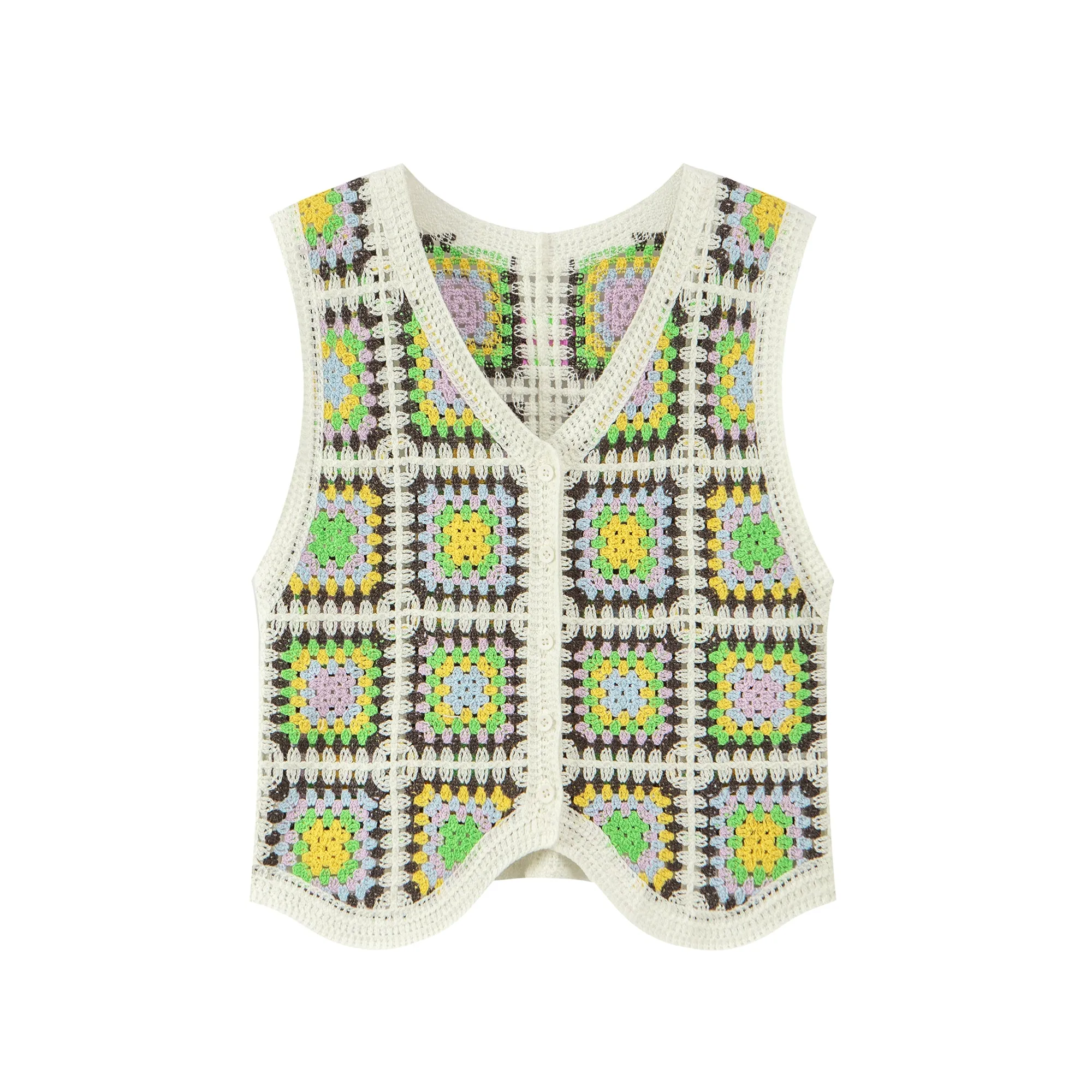 Square Pattern Crochet Vest