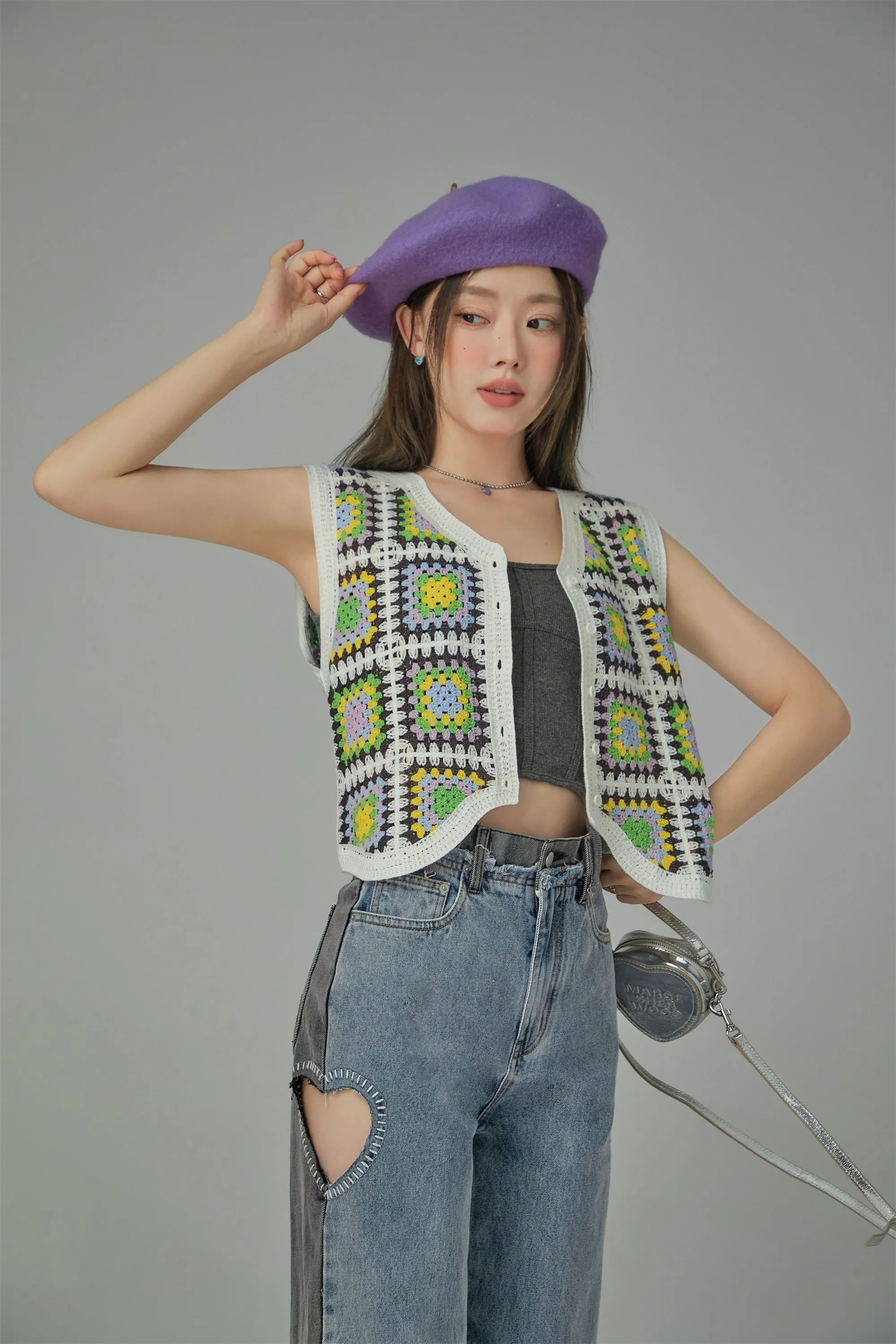 Square Pattern Crochet Vest