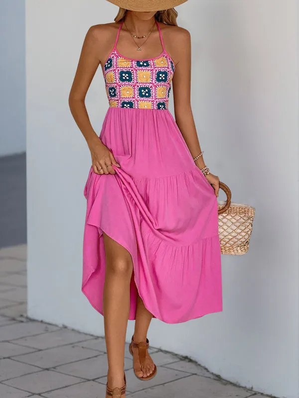 Summer Crochet Top Vacation Midi Dress