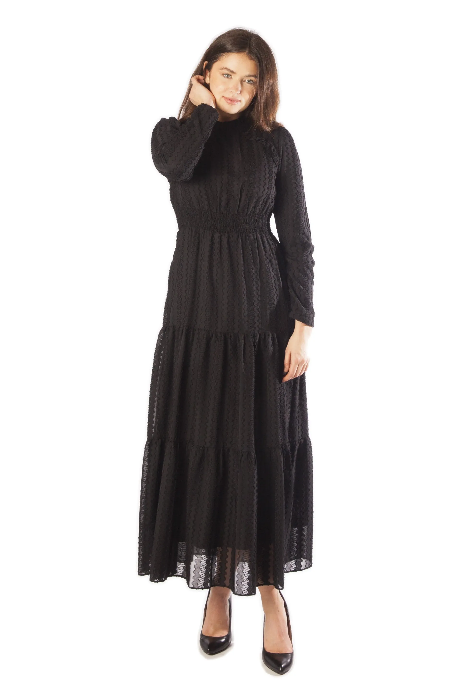 Textured Chiffon Dress w/ Smocked Waist