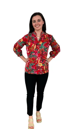 The Mckenzie Cinch Back Top in Hand Blocked Monkey Print Floral