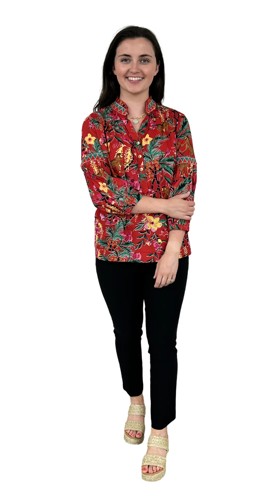 The Mckenzie Cinch Back Top in Hand Blocked Monkey Print Floral