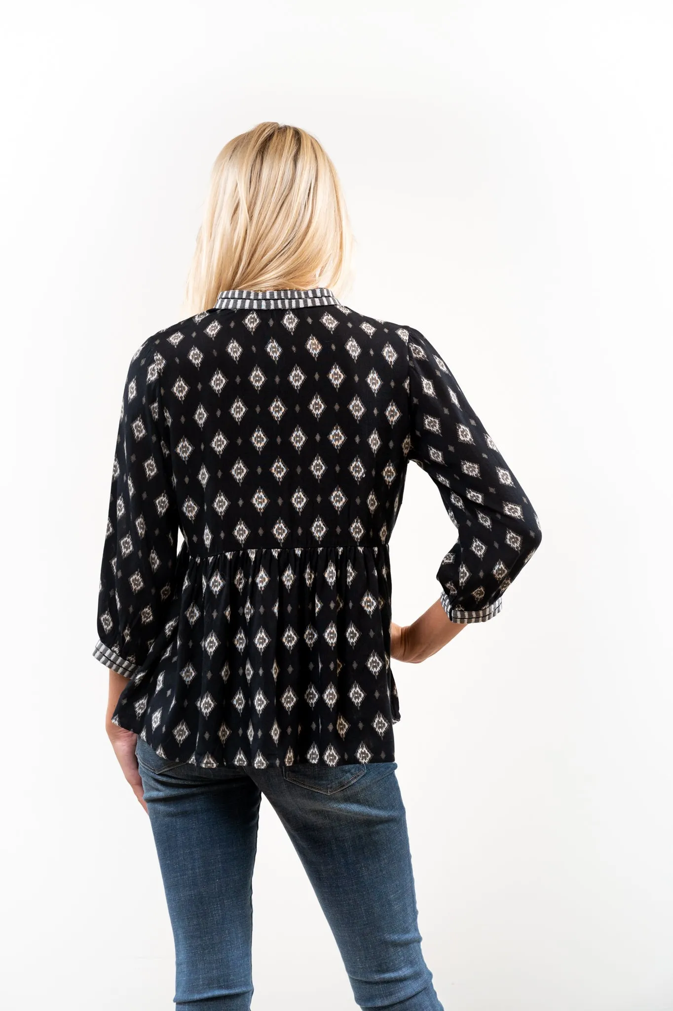 The Morley Black and Grey Rayon Embroidered Trim Top