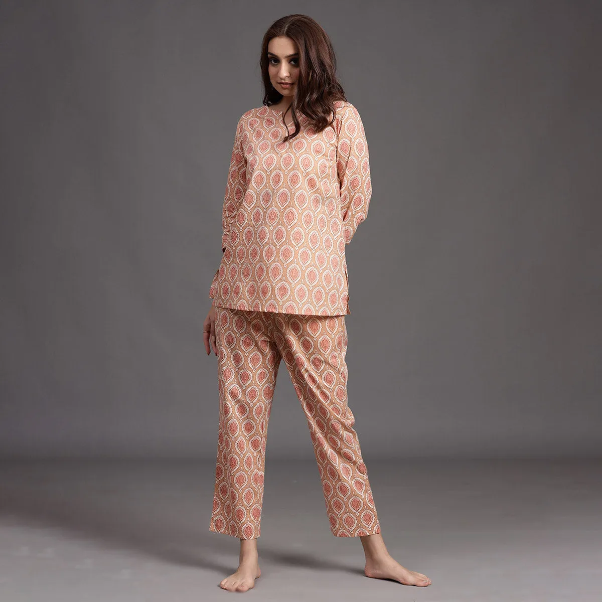 Traditional Motifs on Pink Loungewear Top Set