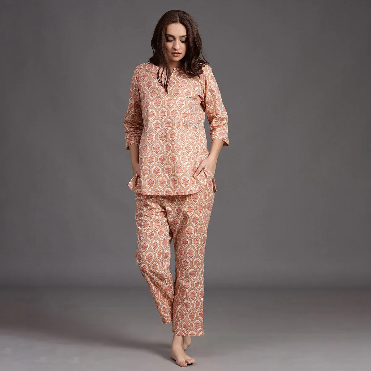 Traditional Motifs on Pink Loungewear Top Set