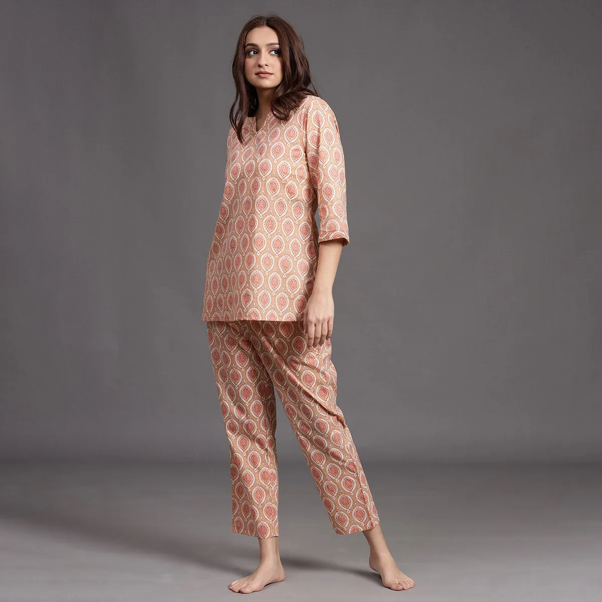 Traditional Motifs on Pink Loungewear Top Set