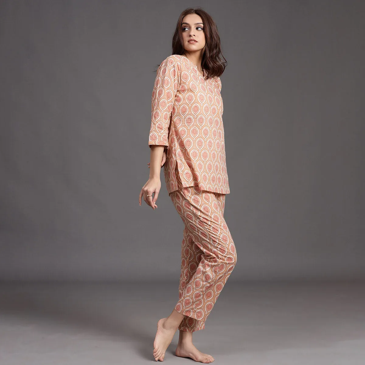 Traditional Motifs on Pink Loungewear Top Set