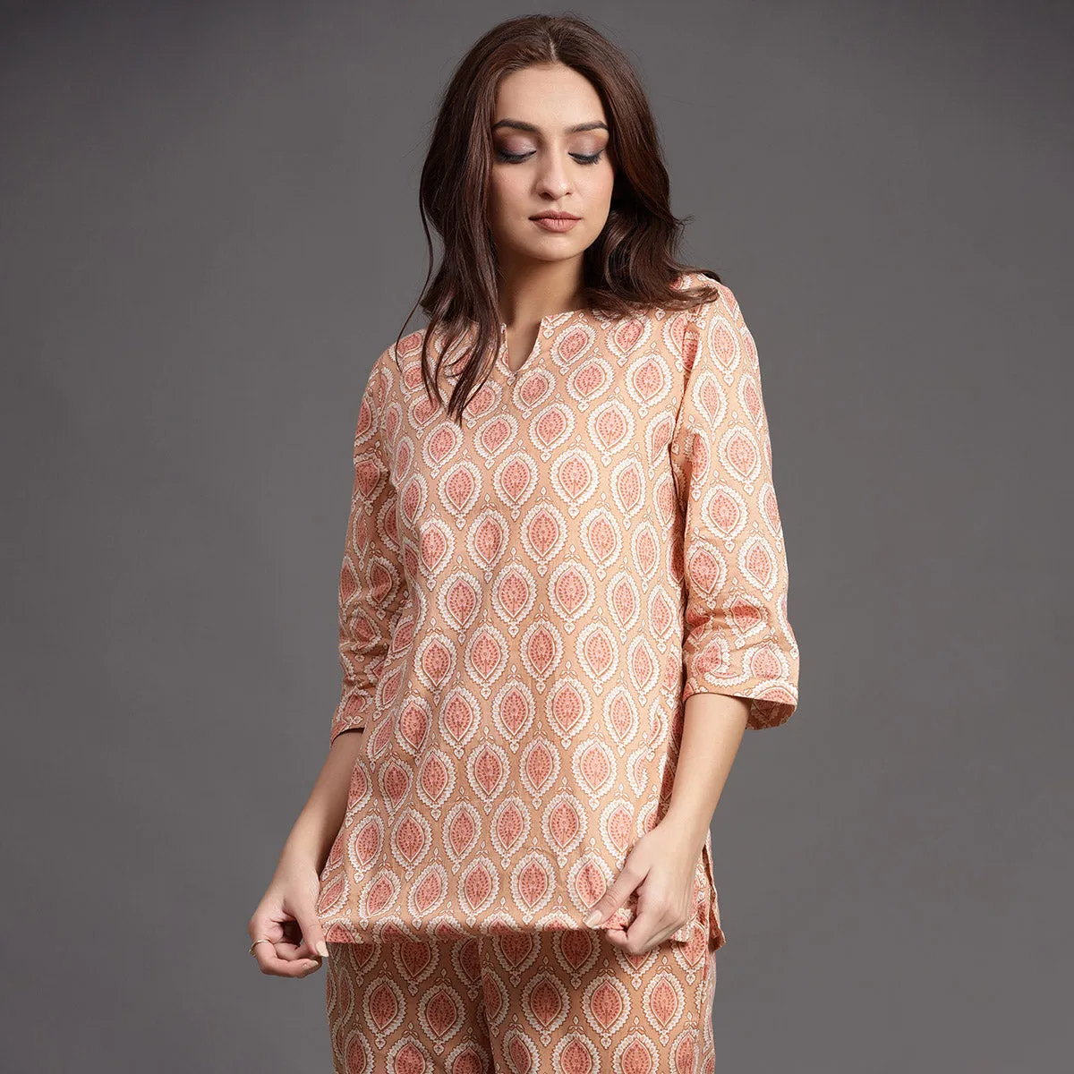 Traditional Motifs on Pink Loungewear Top Set