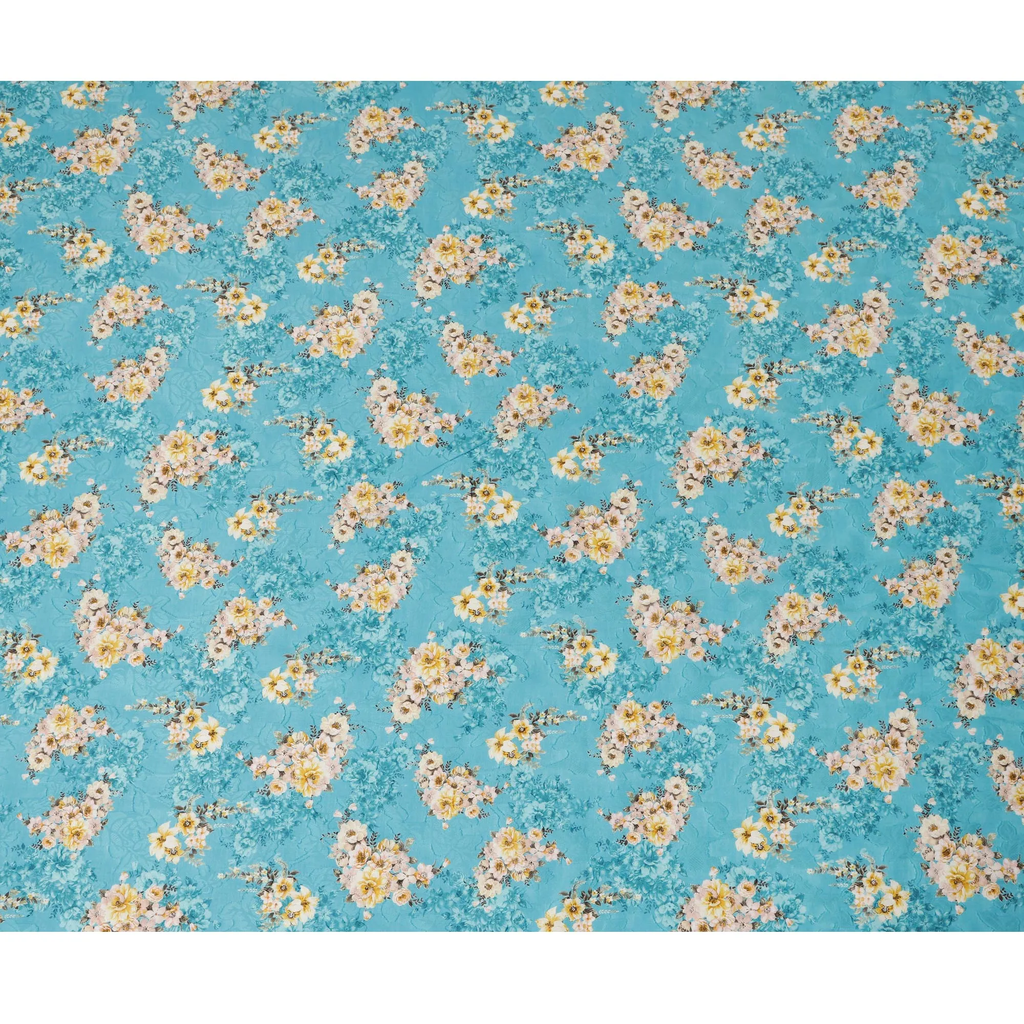 Turquoise Floral Cotton Uragiri Voile Fabric having Jacquard, 110 cm Width-D20566