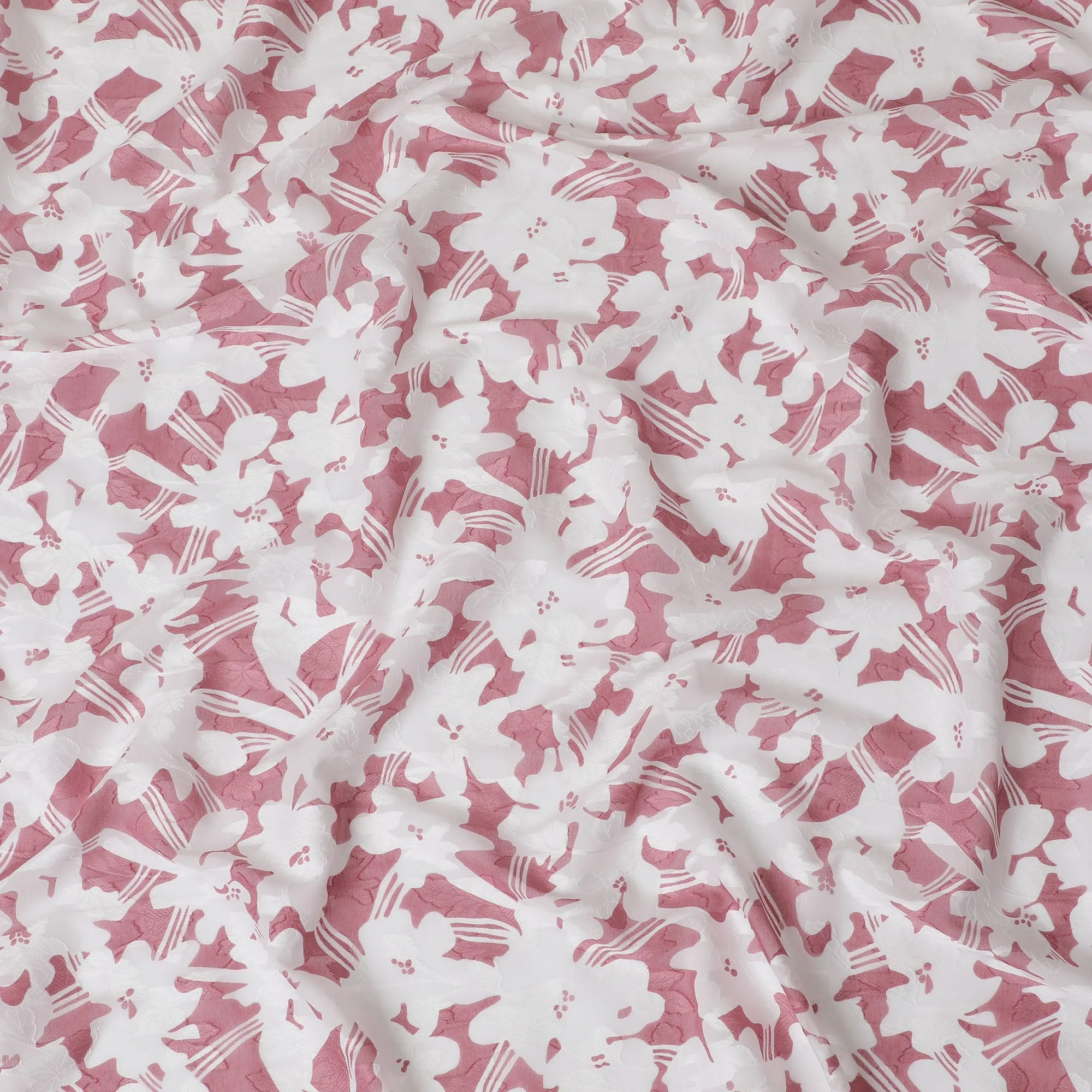 Uragiri Cotton Voile Fabric with jacquard, 110 cm Width, White and Pink Floral Design-D19955