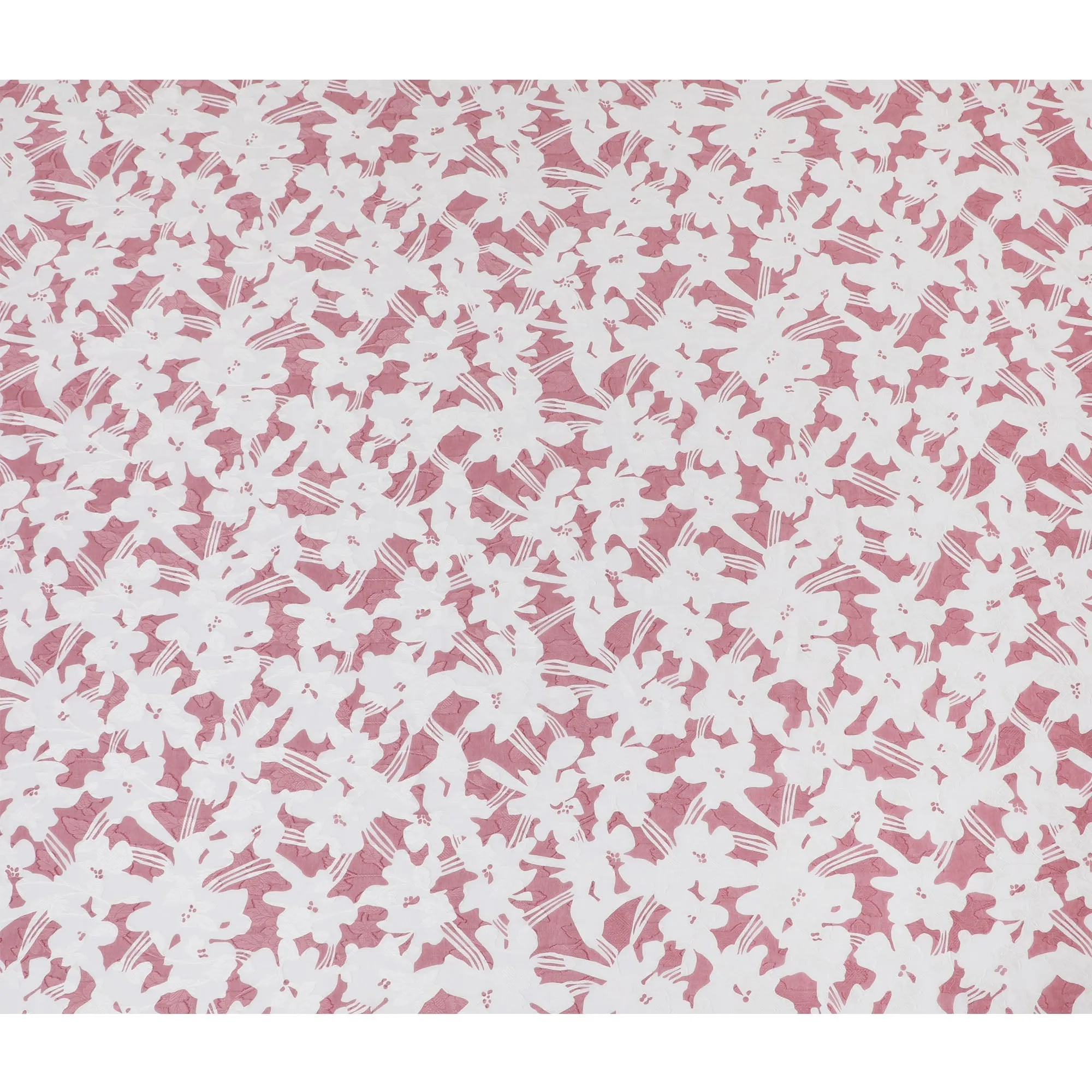 Uragiri Cotton Voile Fabric with jacquard, 110 cm Width, White and Pink Floral Design-D19955