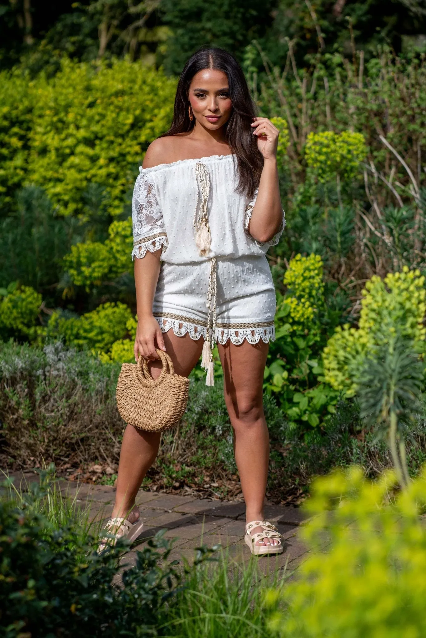 White Boho Scallop Hem Shorts