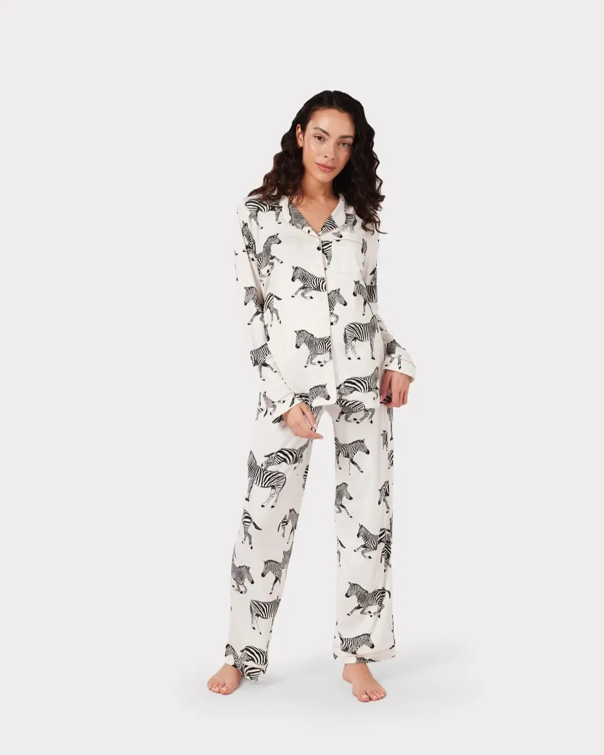 White Zebra Maternity Print Long Pyjama Set