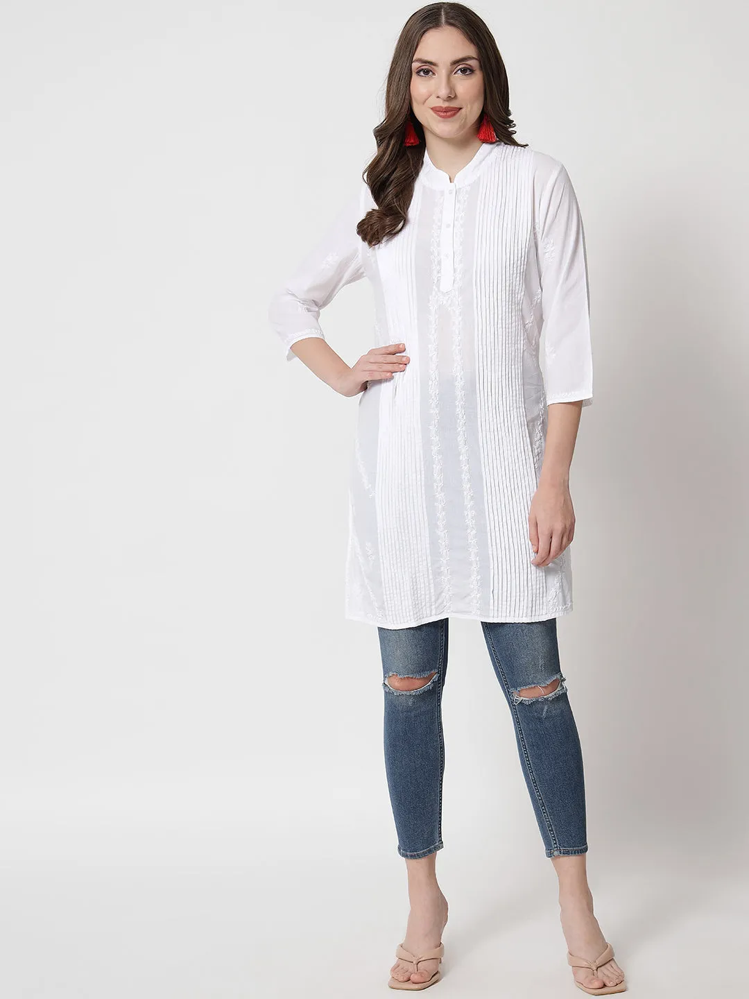 Women Hand Embroidered Chikankari Cotton Tunic-PC1419L