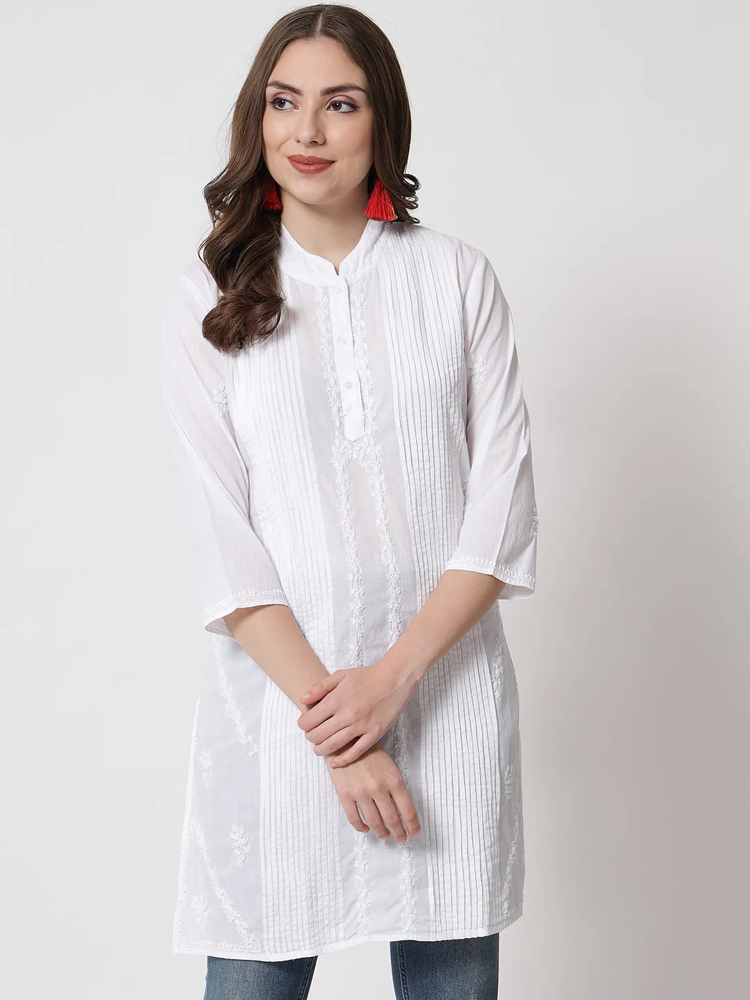 Women Hand Embroidered Chikankari Cotton Tunic-PC1419L