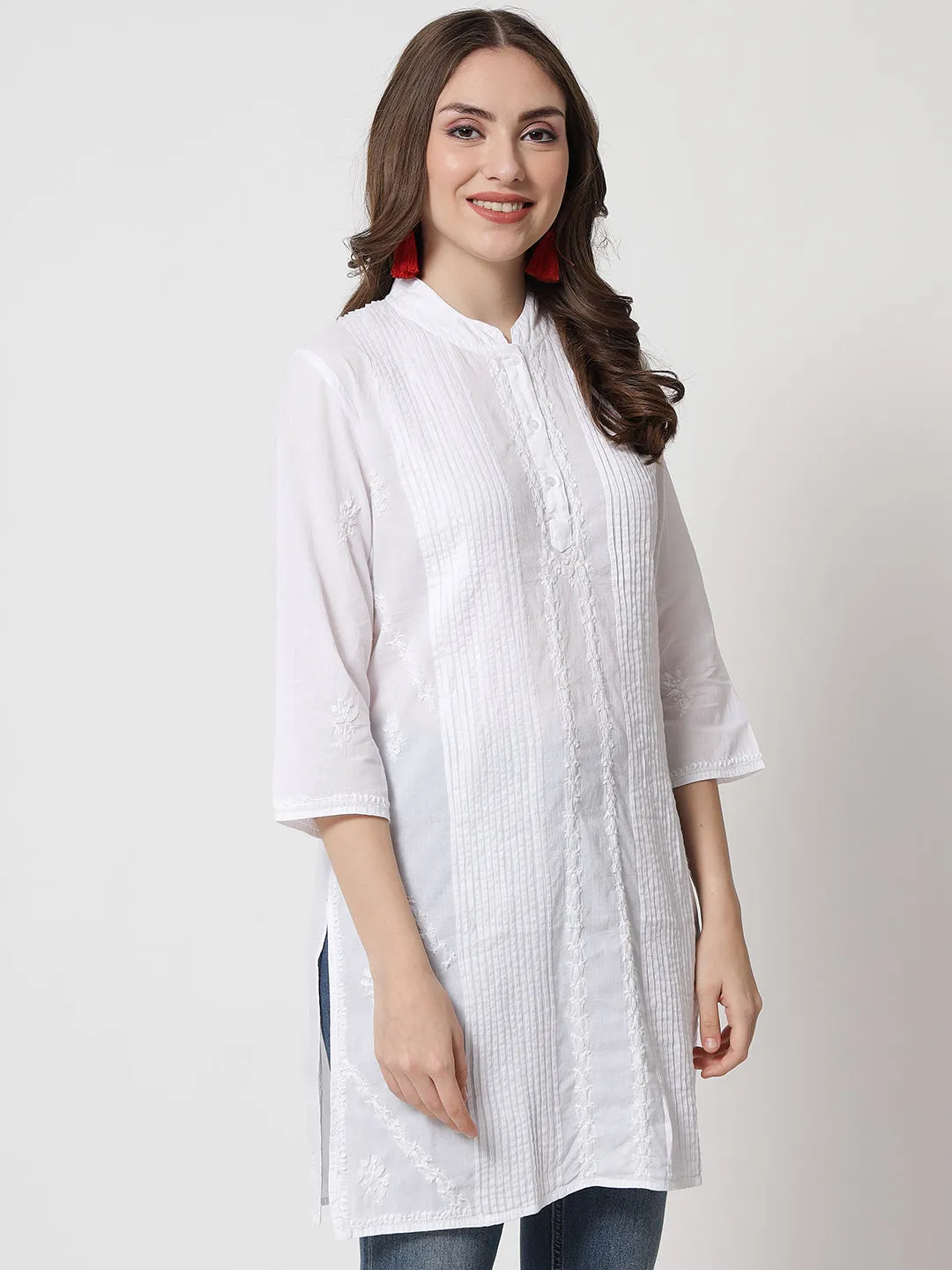 Women Hand Embroidered Chikankari Cotton Tunic-PC1419L