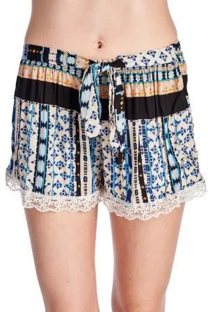 Women's Printed Rayon Shorts with Scallop Lace Trim