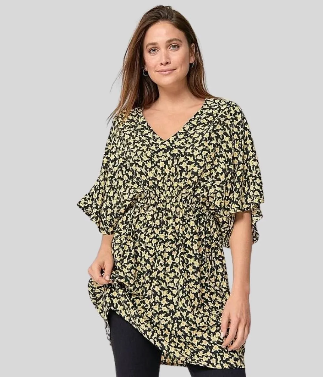 Yellow Flower Print Nora Tunic Top 8/10