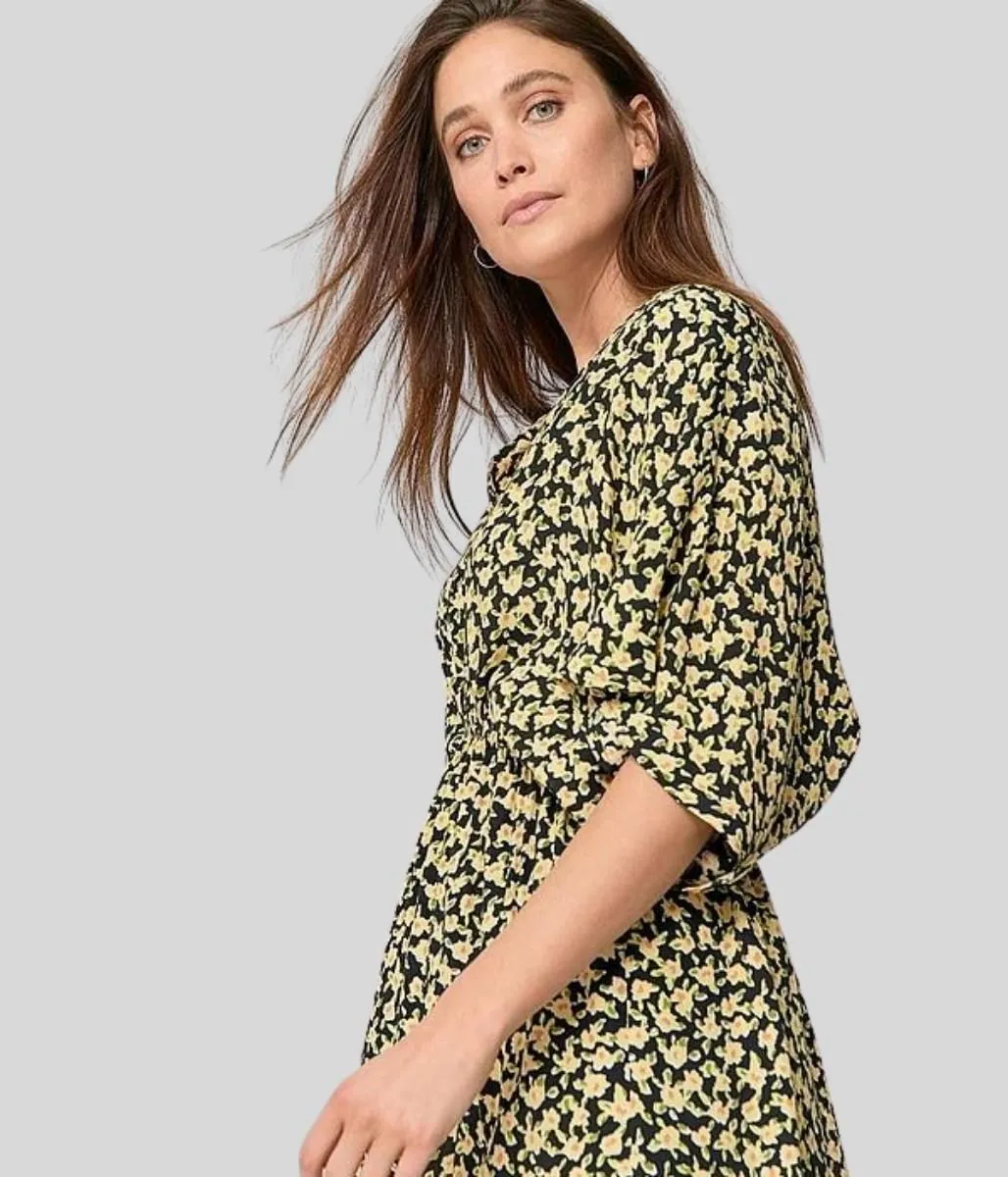 Yellow Flower Print Nora Tunic Top 8/10